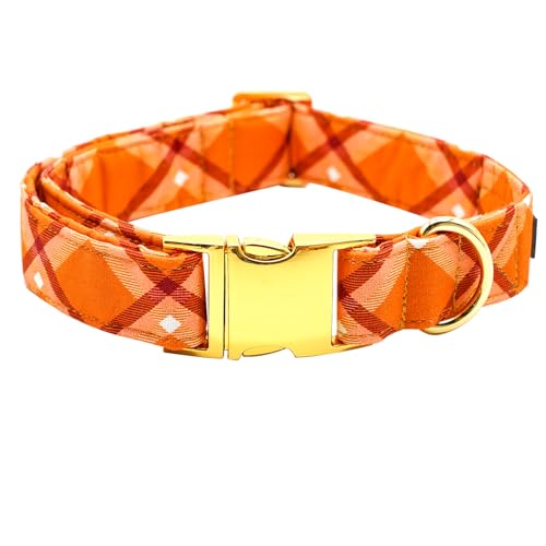 Bobo Rainbow Hundehalsband, Herbst-Hundehalsband, orangefarbenes Karomuster, Haustierhalsband, langlebiges Metallhalsband, niedliches Hundehalsband für Mädchen und Jungen, verstellbares Hundehalsband von Bobo Rainbow