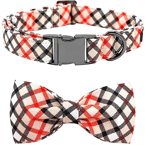 Bobo Rainbow Hundehalsband, Schleife Hundehalsband Beige Plaid Haustier Halsband Hund Niedlich Haustier Schleife Weiche Mädchen oder Junge Hundehalsbänder mit Metallschnalle Verstellbares Halsband für von Bobo Rainbow