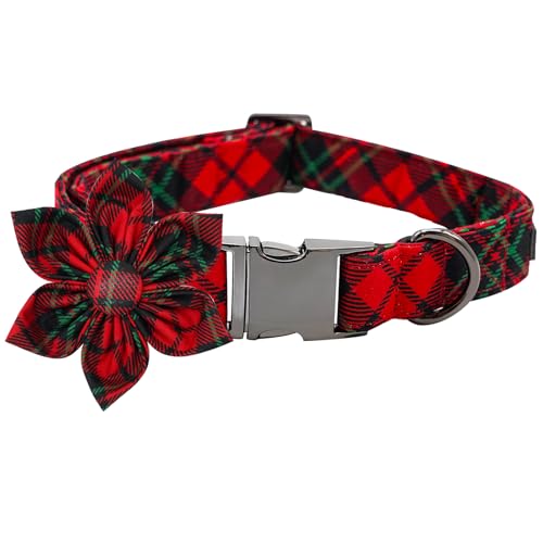 Bobo Rainbow Hundehalsband, Weihnachten Hundehalsband mit Blume Plaid Haustier Halsband Blumen Urlaub Hundehalsband Mädchen Junge Hundehalsband Welpenhalsband Verstellbares Hundehalsband für Kleine von Bobo Rainbow