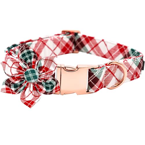 Bobo Rainbow Hundehalsband, Weihnachten Hundehalsband mit Blume Plaid Haustier Halsband Blumen Urlaub Hundehalsband Mädchen Junge Hundehalsband Welpenhalsband Verstellbares Hundehalsband für X-Large von Bobo Rainbow