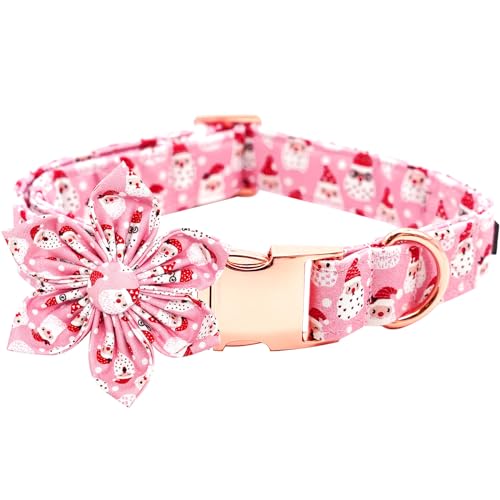 Bobo Rainbow Hundehalsband, weihnachtliches Haustierhalsband mit Blume, Rosa, für Mädchen und Jungen, Welpenhalsband, verstellbare Halsbänder für mittelgroße Hunde von Bobo Rainbow