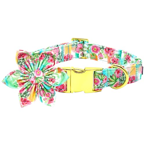 Bobo Rainbow Hundehalsband, rosa Blumendruck, Haustierhalsband, niedliches Mädchen, Hundehalsband mit Blume, verstellbare Metallschnalle, Halsband, Geschenkhalsband für X-Small Hunde von Bobo Rainbow