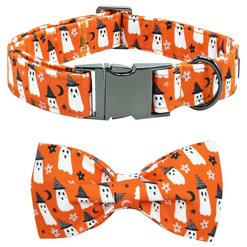 Bobo Rainbow Hundehalsband - Orange Ghost Print, weich, verstellbar, Metallschnalle, Fliege, Geschenk für große Hunde von Bobo Rainbow