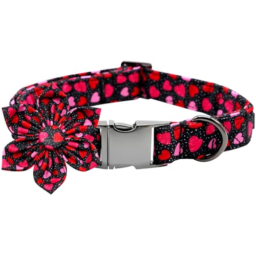 Bobo Rainbow Hundehalsband – Valentinstag Hundehalsband mit Blume für Hunde Herz Druck Blume Verstellbar Hundehalsband Mädchen Haustier Geschenk Hundehalsband für mittelgroße, kleine, große Hunde von Bobo Rainbow