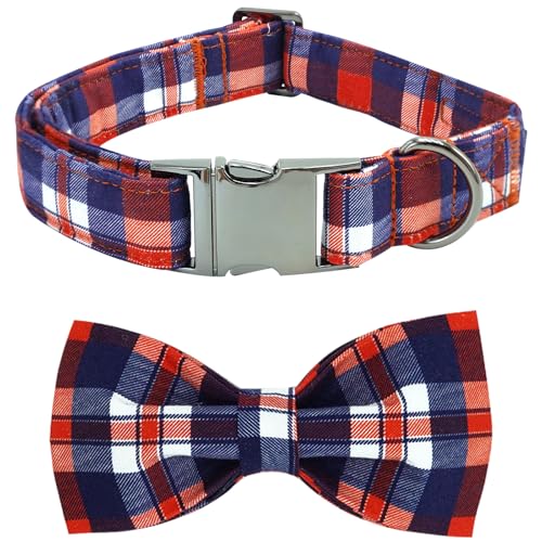 Bobo Rainbow Hundehalsband Weihnachten Haustier Halsband Urlaub Hundehalsband Plaid Print Haustier Halsband Winter Hundehalsband Niedlich Hundehalsband mit Fliege Verstellbare Metallschnalle Halsband von Bobo Rainbow