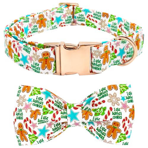 Bobo Rainbow Hundehalsband Weihnachten Haustier Halsband Winter Hundehalsband Lebkuchenmann Druck Haustier Halsband Weich Niedlich Hundehalsband mit Fliege Verstellbare Metallschnalle Halsband von Bobo Rainbow