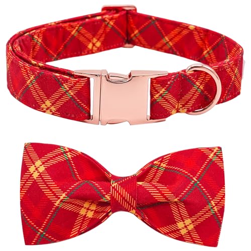 Bobo Rainbow Hundehalsband - Weihnachten Rot Plaid Hundehalsband Fliege Geschenk Weiche Fliege Halsband mit Schleife Verstellbare Metallschnalle Hundehalsband für mittelgroße Hunde von Bobo Rainbow