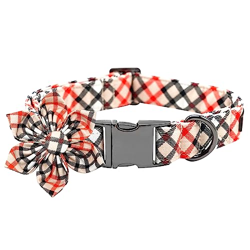 Bobo Rainbow Hundehalsband mit Blume, Plaid Hund Blumen Halsband Haustier Halsband Blume Hund Niedlich Hundehalsband Junge Mädchen Verstellbares Hundehalsband für Große Hunde von Bobo Rainbow