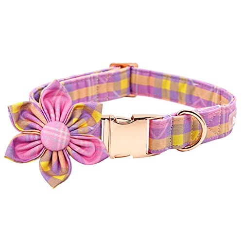 Bobo Rainbow Hundehalsband mit Blume, rosa kariert, verstellbares Hundehalsband, Blumen-Schleife, weibliches Mädchen, Haustierhalsband, niedliche Blumen, Duarble Hundehalsbänder für große Hunde von Bobo Rainbow