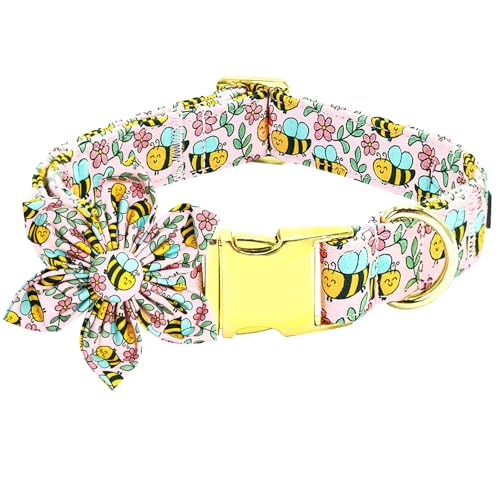 Bobo Rainbow Hundehalsband mit Blume-Bienen-Hundehalsband, verstellbar, niedliches Haustierhalsband, weich, bequem, Hundehalsband, rosa Blume, Hundehalsband, Frühling, Baumwolle, Welpenhalsband, von Bobo Rainbow