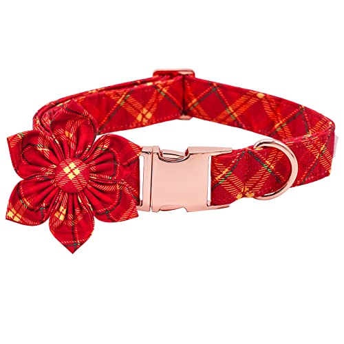 Bobo Rainbow Hundehalsband mit Blume - Weihnachten Rot Plaid Blume Hundehalsband Geschenk Welpe Weich Blumenhalsband Haustier Blume Verstellbares Hundehalsband für X-Kleine Hunde von Bobo Rainbow