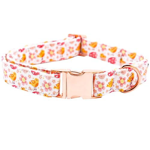 Bobo Rainbow Ostertag-Hundehalsband, Huhn mit Blumendruck, Haustierhalsband, strapazierfähiges Metallhalsband, niedliches Hundehalsband, verstellbares Hundehalsband für X-Small Hunde von Bobo Rainbow