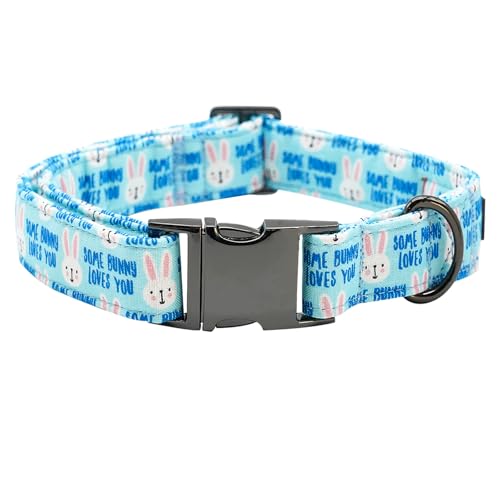 Bobo Rainbow Ostertag-Hundehalsband, blaues Häschen-Druck, Haustierhalsband, langlebiges Metallhalsband, niedliches Hundehalsband, verstellbares Hundehalsband für kleine Hunde von Bobo Rainbow