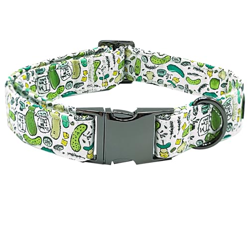 Bobo Rainbow Sommer-Hundehalsband, großer Dill-Druck, langlebiges Metallhalsband, niedlich, grün, für Jungen, verstellbares Hundehalsband für kleine, mittelgroße und große Hunde von Bobo Rainbow