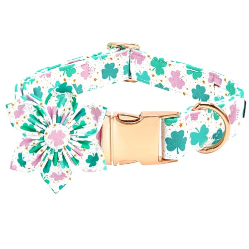 Bobo Rainbow St Patrick's Hundehalsband mit Blumen-Dreiblatt-Hundehalsband, verstellbar, niedlich, Haustierhalsband, Baumwollkleeblatt, Hundehalsband, Urlaub, Welpenhalsband, Metallschnalle, Geschenk von Bobo Rainbow