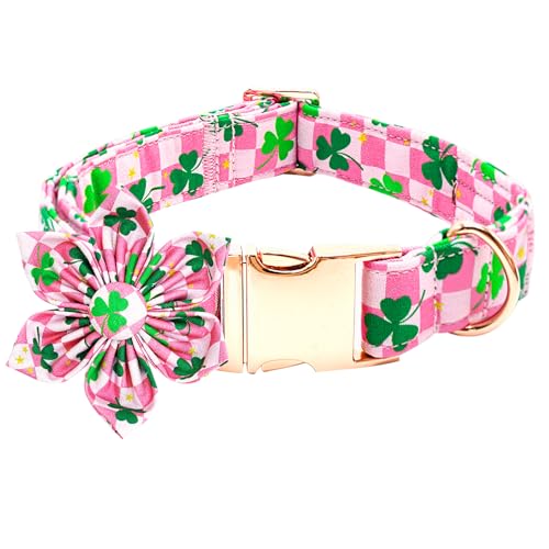 Bobo Rainbow St. Patrick's Hundehalsband mit Blumen-Profil, verstellbar, niedliches Haustierhalsband, weich, rosa, für Urlaub, Baumwolle, Welpenhalsband, Metallschnalle, Geschenk für mittelgroße Hunde von Bobo Rainbow