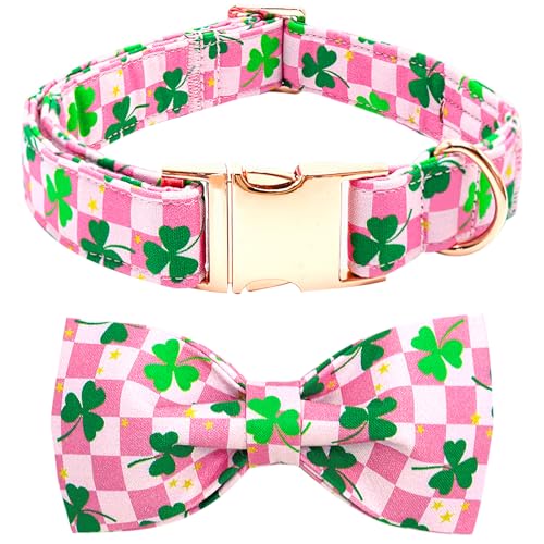 Bobo Rainbow St. Patrick's Hundehalsband mit Fliege, Haustierhalsband, verstellbar, niedlich, weich, rosa, Urlaub, Baumwolle, Welpenhalsband, Metallschnalle, Geschenk für X-Small Hunde von Bobo Rainbow