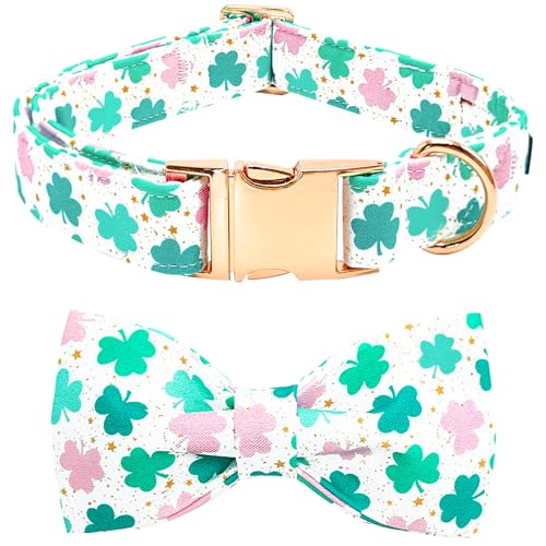 Bobo Rainbow St. Patrick's Day Hundehalsband mit Fliege, Trefoil Hundehalsband, verstellbar, niedliches Haustierhalsband, Baumwolle, Kleeblatt, Hundehalsband, Urlaub, Welpenhalsband, Metallschnalle, von Bobo Rainbow