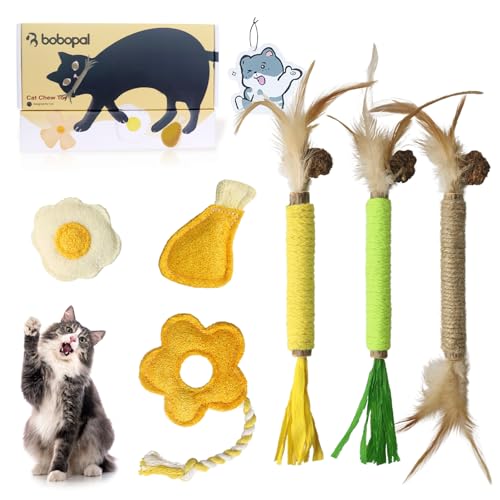 Bobopal Silvervine Katzengras, interaktive Katzenstäbchen, Luffa-Kauspielzeug für Katzen, Spielzeug zum Zahnen von Kätzchen und Kauspielzeug für Ga von Bobopal