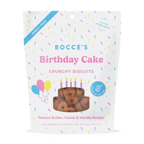 Bocce's Bakery Birthday Cake Treats for Dogs - Special Edition Wheat-Free Dog Treats, Made with Real Ingredients, Baked in The USA, All-Natural Peanut Butter Vanilla Biscuits, 5 oz von Bocce's Bakery