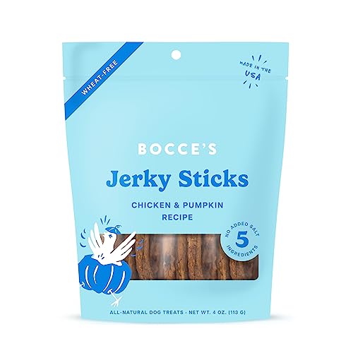 Bocce's Bakery Grazers Dog Treats, Wheat-Free Jerky Sticks for Dogs, Made with Limited-Ingredients, Baked in The USA with No Added Salt or Sugar, All-Naural & High-Protein, Chicken & Pumpkin, 4 oz von Bocce's Bakery