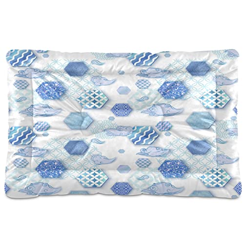 Blaue geometrische Formen Haustierbett Matte Hund Katze Kiste Matte Hundebett 61 x 91 cm Haustier Kissen Kissen Pad für mittelgroße kleine Welpen Schlafen von Boccsty