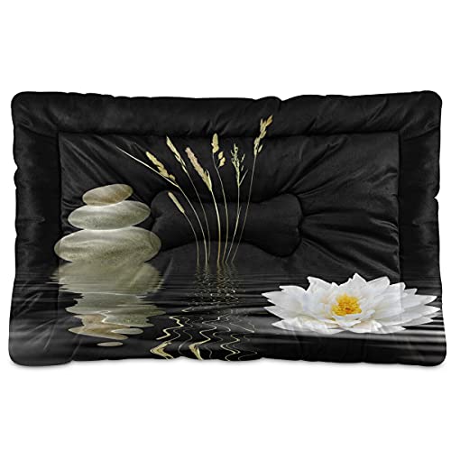 Boccsty Grey Spa Zen Stones Haustierbettmatte, weiße Lotuslilie, wilde Gräser, Hundebett, 45,7 x 61 cm, Haustierkissen, Kissen für mittelgroße und kleine Welpen von Boccsty