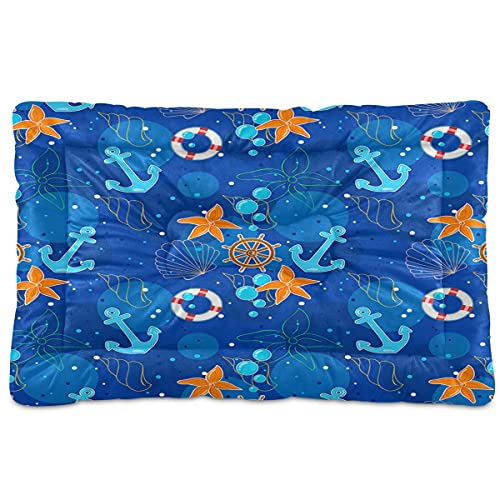 Boccsty Sea Elements Anchors Haustierbett, Rollen, Rettungsring, Muscheln, Hundebett, 61 x 91 cm, Haustierkissen, Kissen für mittelgroße und kleine Welpen von Boccsty