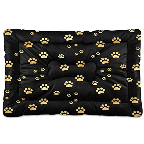 Goldfarbener Hundepfoten-Aufdruck, Tierbett, Matte mit goldfarbenen Fußabdrücken für Hunde und Katzen, für mittelgroße und kleine Welpen, 61 x 91 cm von Boccsty