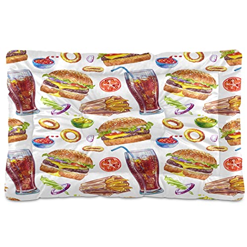 Haustierbett, Motiv: Hamburger, Pommes Frites, Zwiebelringe und Cola weißer Hintergrund, Matte für Hunde und Katzen, 61 x 91 cm, Kissen für mittelgroße und kleine Welpen von Boccsty