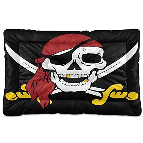 Piratenschädel Haustierbett Matte Skelett Tag der Toten Hund Katze Kiste Matte Hundebett 24 x 36 Haustier Kissen Kissen Pad für mittelgroße kleine Welpen Schlafen von Boccsty