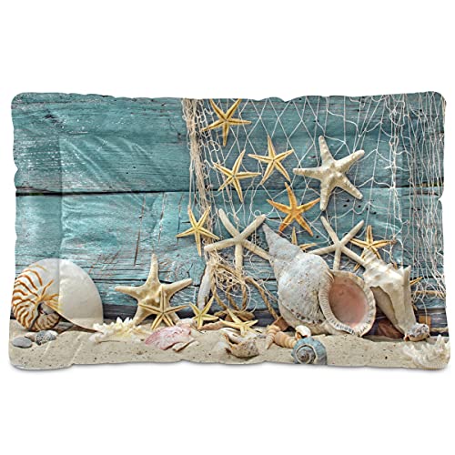 Sea Star Muschel-Haustierbett, Strandmatte, Sandblau, Holz, Hundebett, 61 x 91 cm, Haustierkissen, Kissen für mittelgroße und kleine Welpen von Boccsty