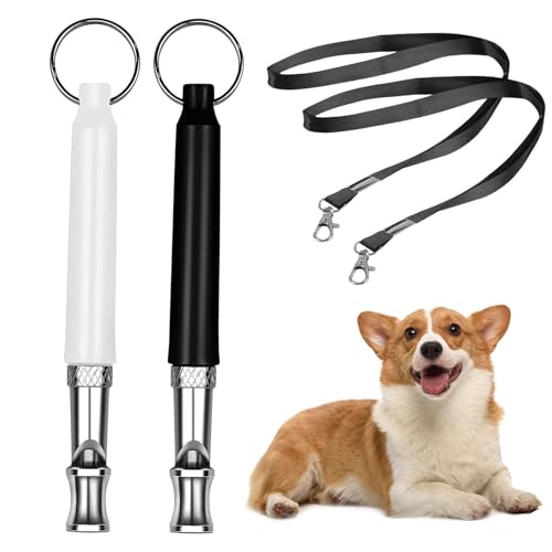 2 Pack Hundepfeife Hochfrequenz Lautlos, Mit Lanyard Hundepfeifen, Verstellbare Hundepfeife Rückruf Gegen Bellen, Kann einen Trainingseffekt erzielen (Schwarz und weiß) von Bocguy