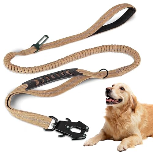 Hundeleine für Mittelgroße und Große Hunde mit Integriertem KurzfüHrer Reflektierende Leine und Elastische RuckdäMpfer FüHrleine 120cm-175cm, Khaki von Bocguy