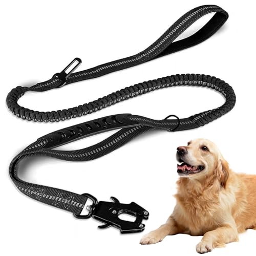 Hundeleine für Mittelgroße und Große Hunde mit Integriertem KurzfüHrer Reflektierende Leine und Elastische RuckdäMpfer FüHrleine 120cm-175cm, Schwarz von Bocguy