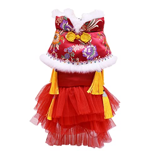 Bodhi2000 Haustier-Hunde kostüm für Frühlings fest Dekoration Hündchen-Katzen Kleid, kleines Hunde Kleid im chinesischen Stil rot XL von Bodhi2000