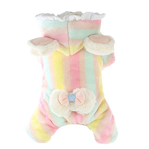 Bodhi2000 Haustier-Kleidung, Welpenmantel, Hundekleidung, Haustier-Body, mehrfarbiges Streifenmuster, hält Wärme, Vierbeiner, Haustier-Jumpsuit-Outfit – Rosa und Gelb S von Bodhi2000