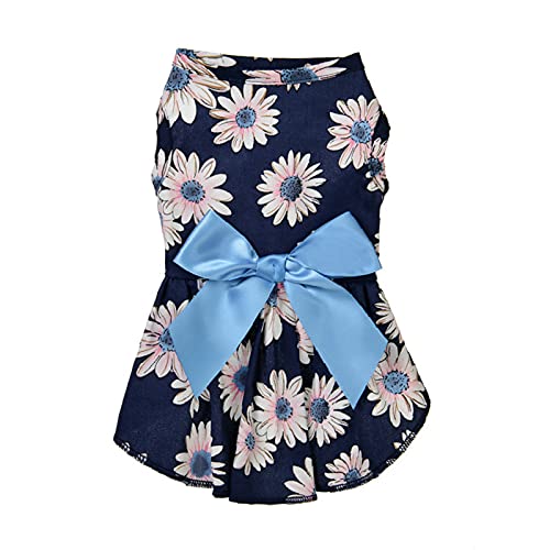 Bodhi2000 Haustierrock Blumenmuster Atmungsaktiv Haustier Prinzessin Kleid mit Schleife Kleine Hunde Katzen Sommer Kleidung für Hochzeit Geburtstag Party Haustier Kostüme Marineblau L von Bodhi2000