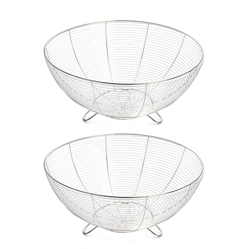 Bodhi2000 Luftstromfördernder Obstkorb aus Edelstahl, Küchenzubehör-Set, Moderne Aufbewahrungslösung für Theken, 2 Stück Metalldrahtkörbe, Obst und Gemüse 2pcs 20 cm von Bodhi2000