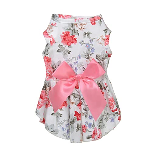 Bodhi2000 Pet Rock Floral Muster Atmungsaktive Haustier Prinzessin Kleid mit Bowknot Kleine Hund Katzen Sommer Kleidung Für Hochzeit Geburtstagsfeier Haustierkäme Rosa L. von Bodhi2000