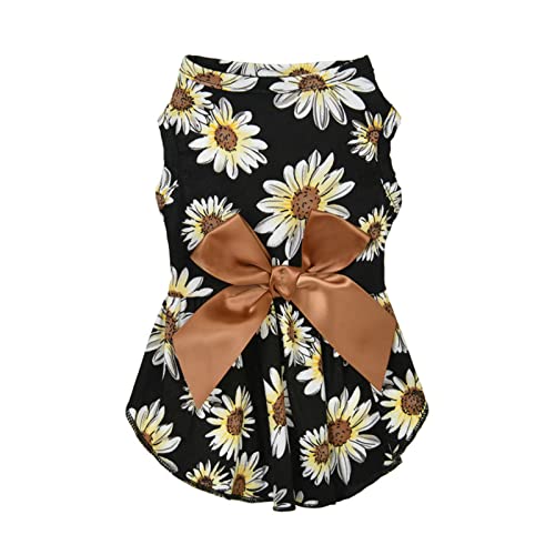 Bodhi2000 Pet Rock Floral Muster Atmungsaktive Haustier Prinzessin Kleid mit Bowknot Kleine Hund Katzen Sommer Kleidung Für Hochzeit Geburtstagsfeier Haustierkäme Schwarz 1 L. von Bodhi2000