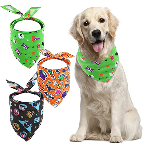 Hundehalstuch, 3 Stück Happy Halloween Dreieck Hundeschal Kürbis Spinne Süßigkeiten Topf Ornage Lila Schwarz Muster Haustier Bandana für kleine mittelgroße große Hunde Katzen Haustiere von Boerni