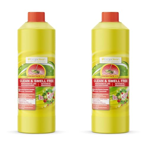 Bogaclean Clean & Smell Free Concentrate - Geruchsentferner & Reiniger - Ideal für Haushalt & Tierhaltung - Mikrobiologischer Geruchsneutralisierer & Enzymreiniger (Packung mit 2) von Bogadent