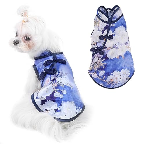 Pfingstrosenkleid im chinesischen Stil für Haustiere, eleganter Cheongsam-Rock für Hunde und Katzen, einzigartiges Retro-Blumendesign, weiches Baumwollmaterial, bequem und (L) von Bognajin