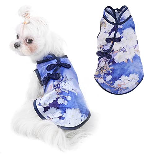 Pfingstrosenkleid im chinesischen Stil für Haustiere, eleganter Cheongsam-Rock für Hunde und Katzen, einzigartiges Retro-Blumendesign, weiches Baumwollmaterial, bequem und (M) von Bognajin