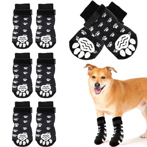 Bogoro 4 Paar Indoor Anti-Rutsch Socken für Hunde,Hundesocken Anti Rutsch,Hunde Antirutschsocken,Hundesocken Anti Rutsch,Hundesocken Pfotenschutz Für Hunde im Innenbereich im Freien (M) von Bogoro