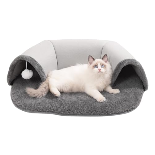 Katzenbetttunnel, 2-in-1-Katzentunnelbett, Cat Tunnel Bed, Katzenspielzeug, Katzenaktivitätszentrum, Warme Katzen-Pekaboo-Höhle Mit Weißem Plüschball, Interaktive Katzentunnel, Winter-Haustierbedarf von Bohany