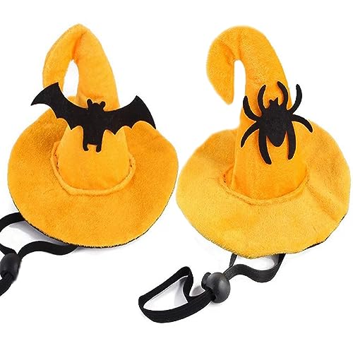 Bohue 2Pcs Halloween Haustier Hut Spinne Fledermaus Hexenhut Niedlich Zauberer Hut Haustier Kostüm Zubehör Einstellbare Hut für Hund Katze von Bohue