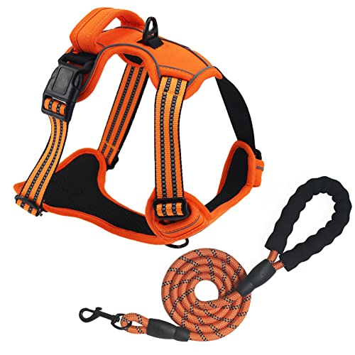 Hundegeschirr mit Leine Set Anti Zug Geschirr für Kleine Mittlere Gro?e Hunde No Pull Sicherheitsgeschirr Brustgeschirr welpengeschirr mit Weich Gepolstert verstellbaren reflektierenden Orange S von Bokelai