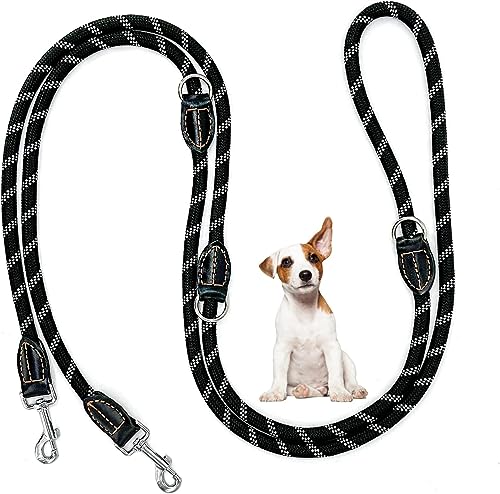 Hundeleine Doppelleine Reflektierend Führleine 3m Verstellbar 2 Karabiner Leine Hund Nylon Dog Lead Hundeleine Mittelgroße Hunde 10mm Schwarz von Bokelai